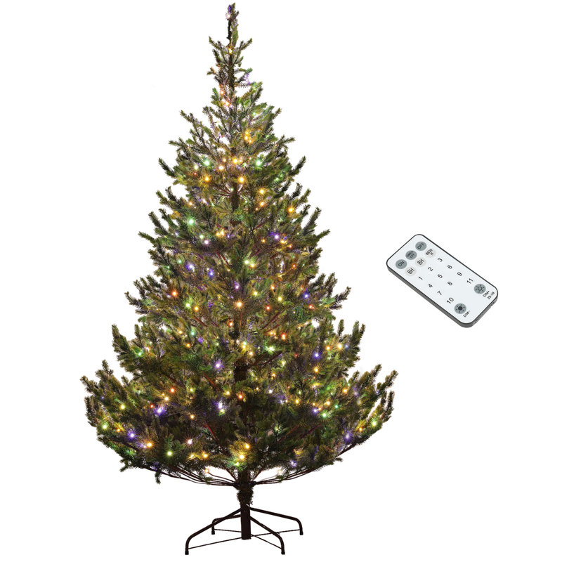 Arbre de Noël préinstallé 7 pi HOMcom: DEL bicolore, 2931 pointes, cèdre réaliste - vert