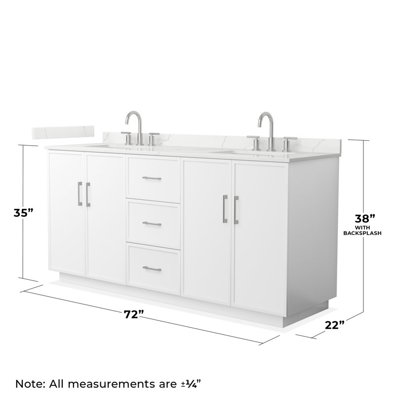 Elan TK 72" Freestanding Double Bathroom Vanity with Quartz Top, White, Brushed Nickel, Giotto Quartz