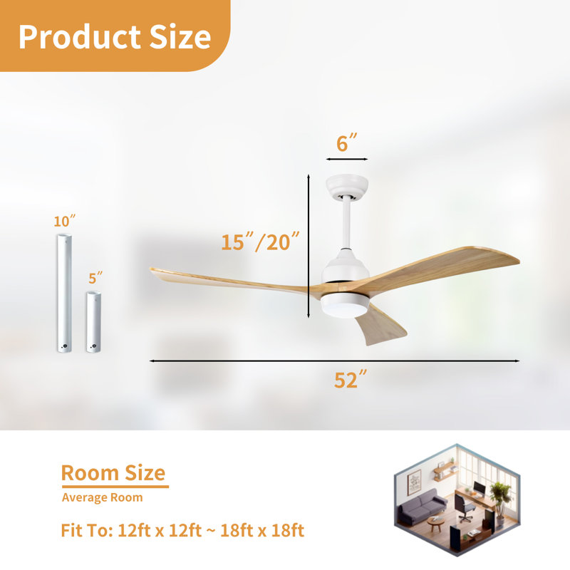 Aura sophisticated 52 In.Indoor Ceiling Fan With LED Light Bulbs And Remote Control, White / Oak