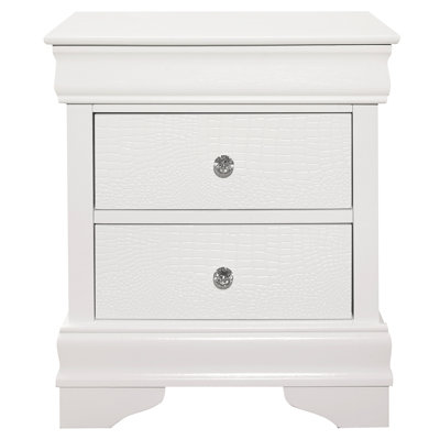 Bedroom 3 Nightstand With Faux Alligator Finish In White Sight 3 Drawers For