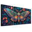 Papillon ornemental avec ailes bleu sarcelle et orange, ensemble de 3 toiles-2074734883