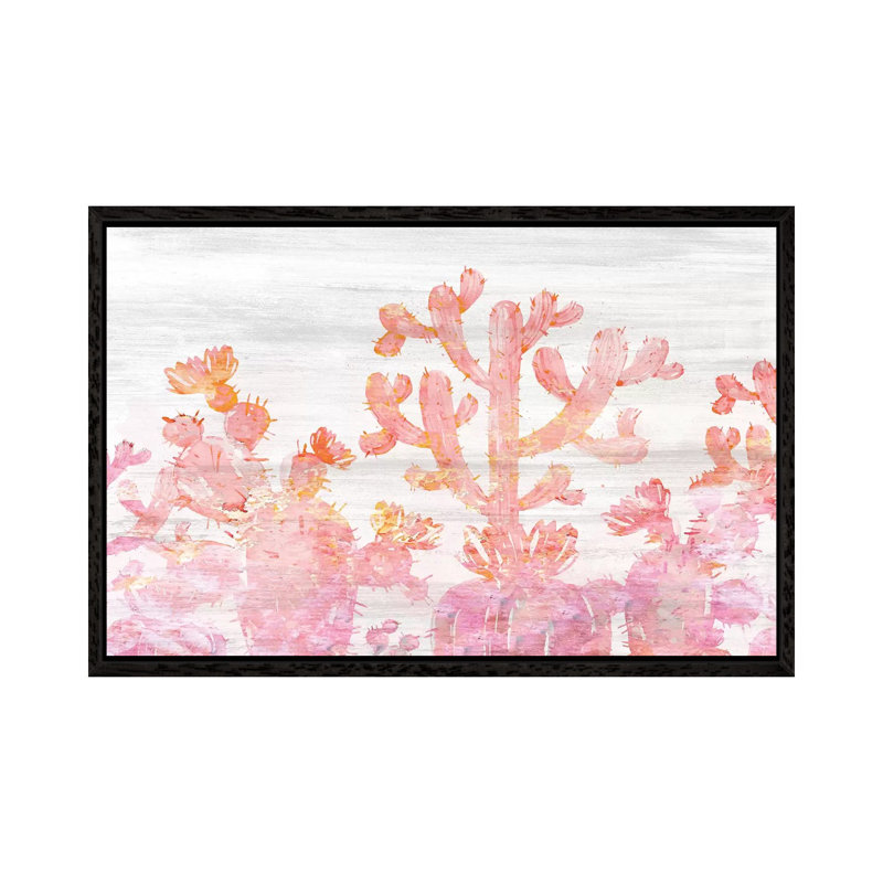 Pink Cactus by Kimberly Allen - Painting on Canvas, 45.72cm H x 66.04cm W x 3.81cm D, Black Framed