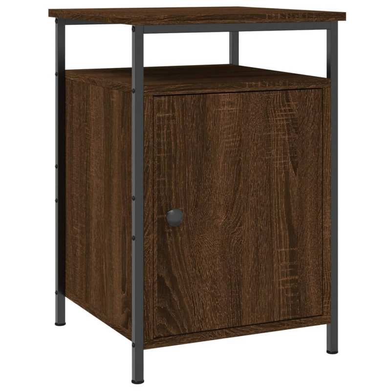 Cyndra 40cm W Iron Bedside Table, Brown Oak