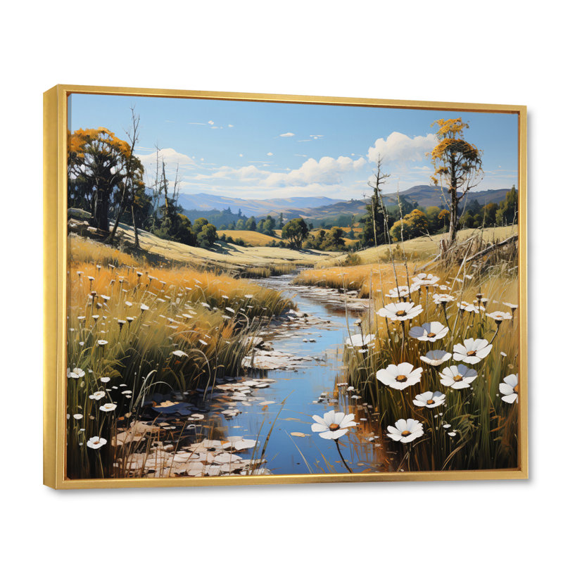 «Meadow Whispers», impression pastorale sur toile, H 16 po x l 32 po, Cadre flottant doré