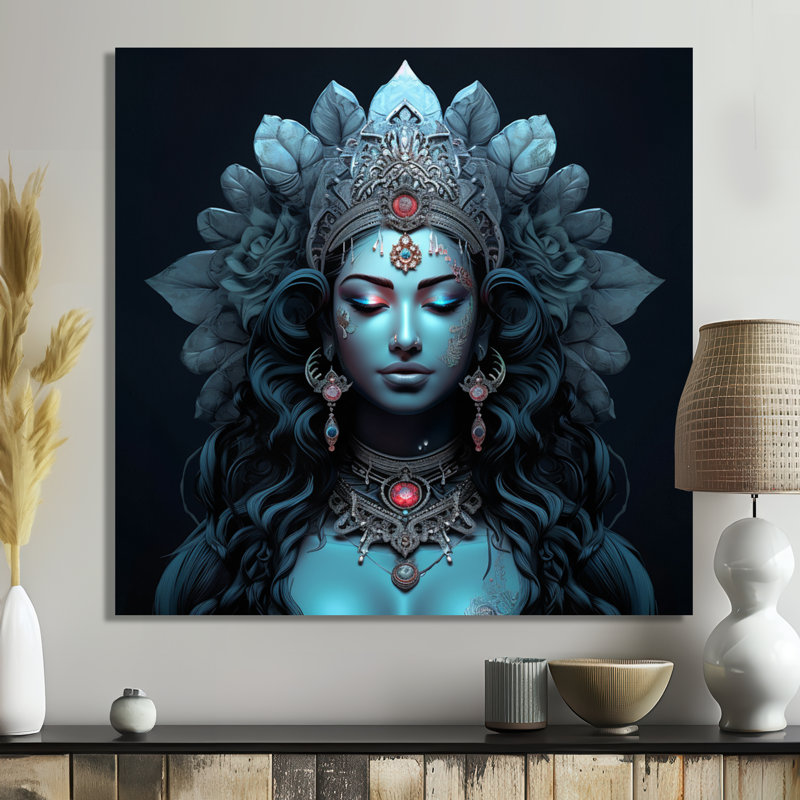 Bleu Shiva Compassion - Hindouisme, art mural, Toile tendue, H 30 po x l 30 po x P 1 po