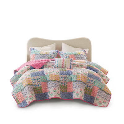 4-Piece Full/Queen 4pcs Quilt Set,Pink