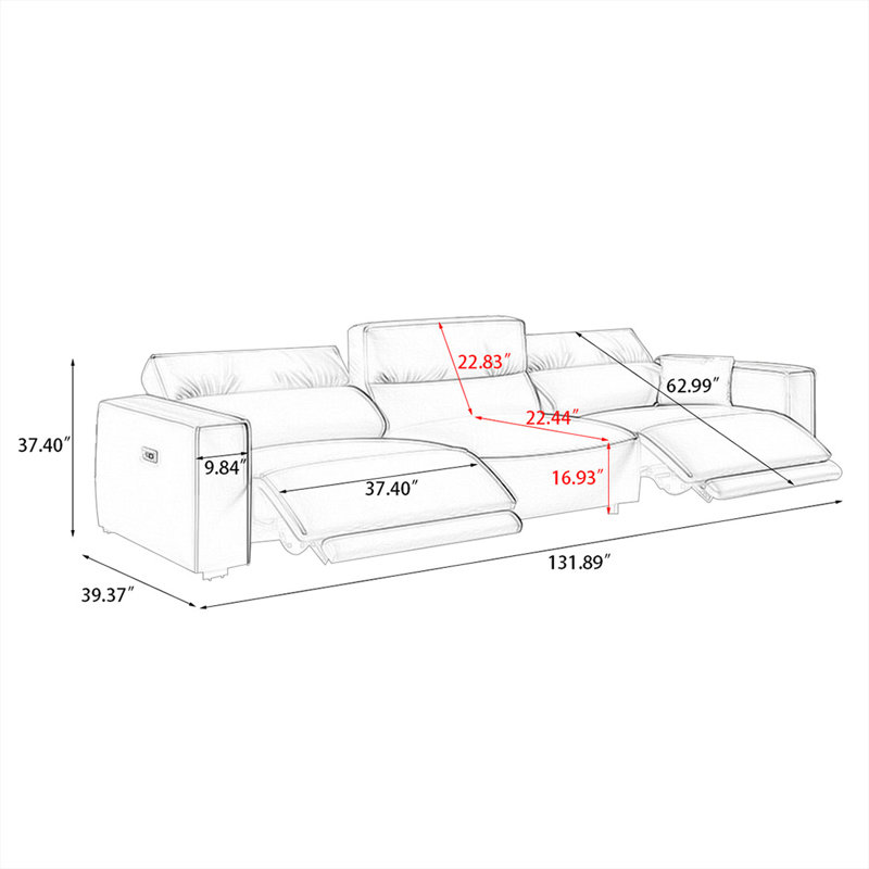 Canapé modulaire gris en cuir véritable