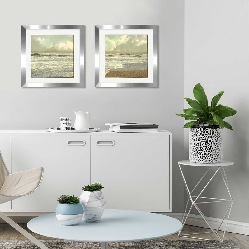 « fin de l’après-midi », ensemble de 2 reproductions de peintures à l’acrylique encadrées, Blanc mat