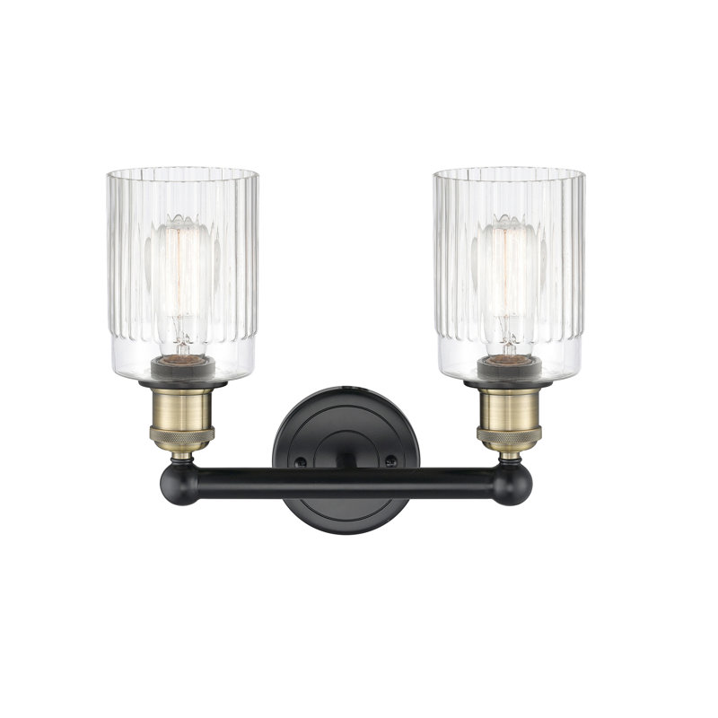 Éclairage pour salle de bain à intensité variable 2 lumières Elloise l 13,5 po, Transparent, Laiton antique noir