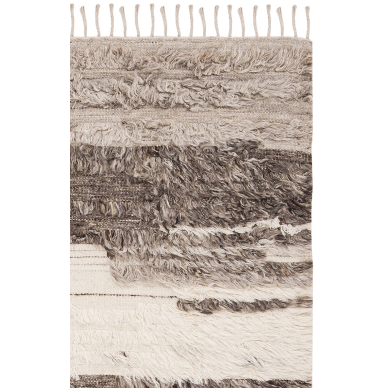 Tapis beige / gris en laine / coton noué à la main Bakerhill, Tapis de couloir 2 pi 3 po x 8 pi