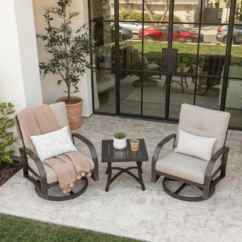 Chamber 3 Pieces Outdoor/Indoor Aluminum Patio Swivel Conversation Seating Group With Sunbrella® Cushions And Side Table