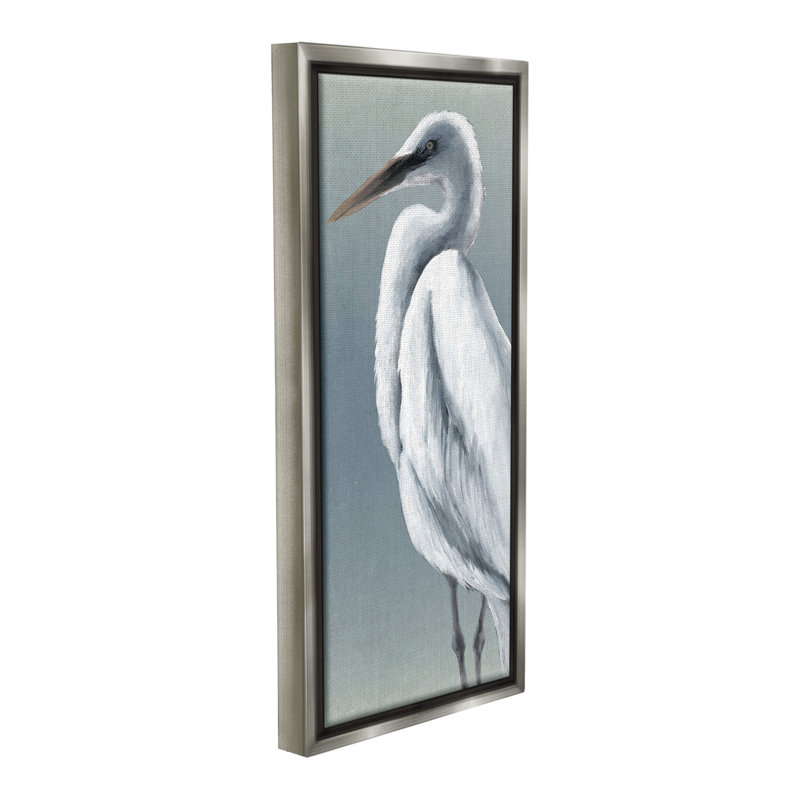 «Traditional Egret Bird Floater Frame» par Grace Popp sur toile, Cadre flottant gris lustré, H 31 po x l 14 po