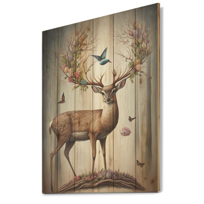 Skiatook deer avec des bois en floraison III - impression sans cadre sur bois