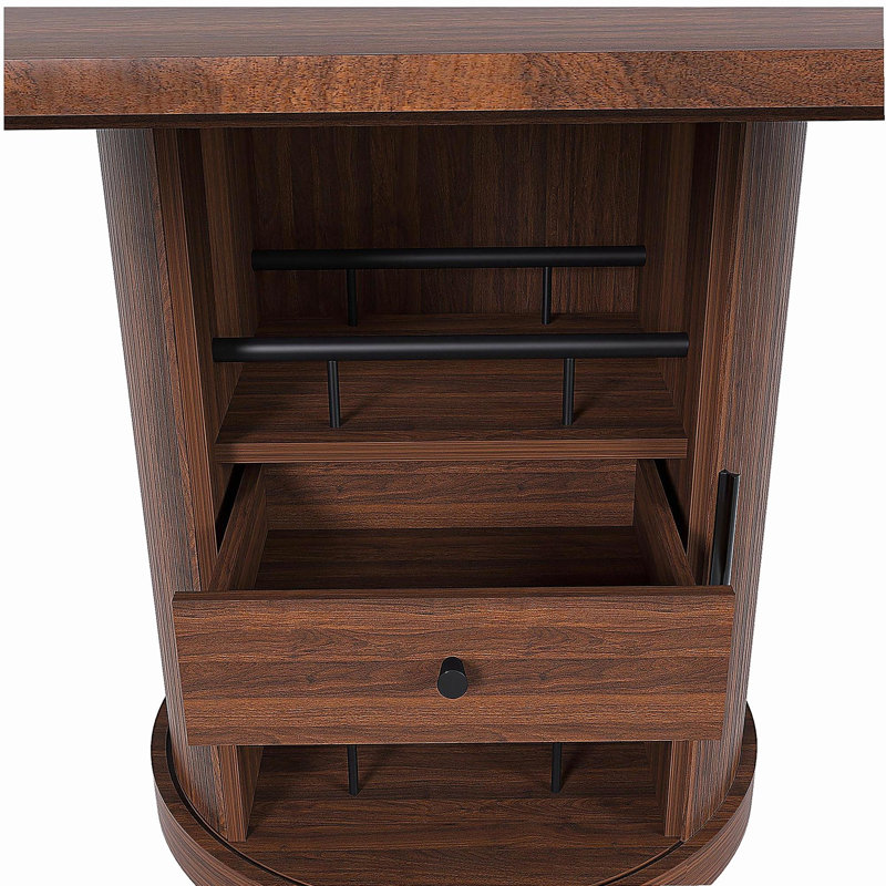 Table de salle à manger extensible 59 po 59 po avec rangement à 2 niveaux pour 4 à 6 personnes, table de cuisine extensible de couleur brun noyer, panneau de fibres à densité moyenne avec finition noyer et base piédestal