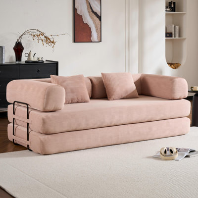 78" King-Size Sleeper Sofa Convertible Sofa Bed Corduroy  Floor Couch With 2 Pillows - No Assembly Required