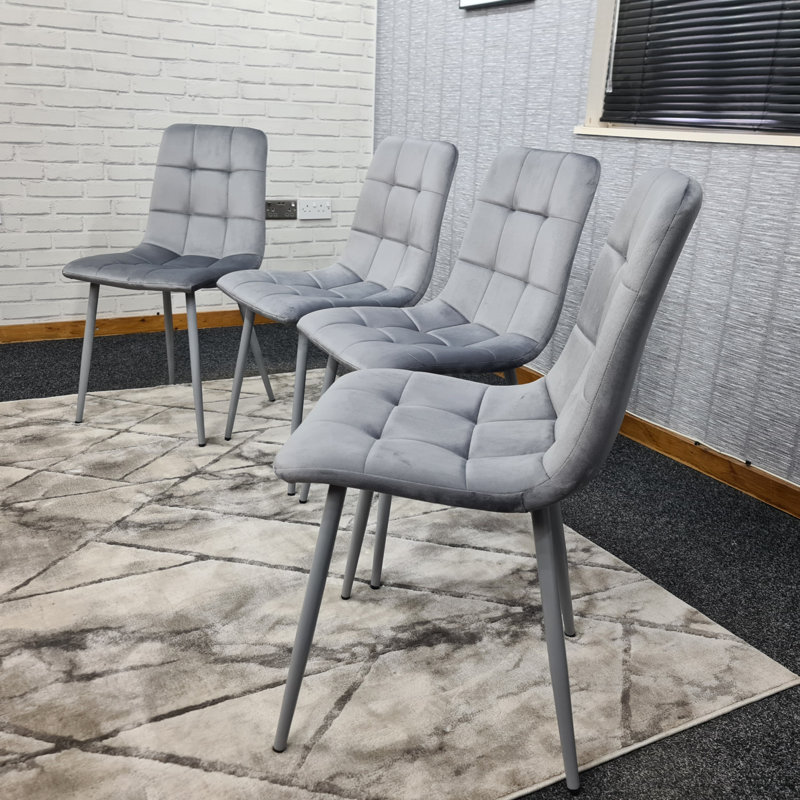 Velvet Upholstered Kitchen Dining Chair With Strong Black Metal Legs Living Room Bedroom Chair, 4, Grey