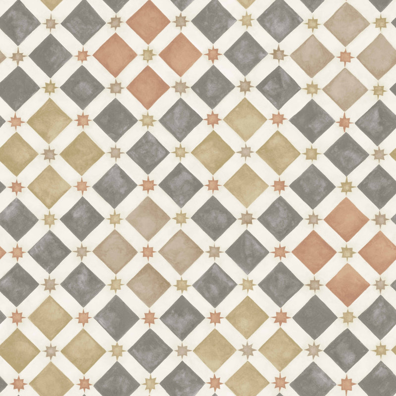 Zellige Geometric Wallpaper Roll, Spice/Charcoal
