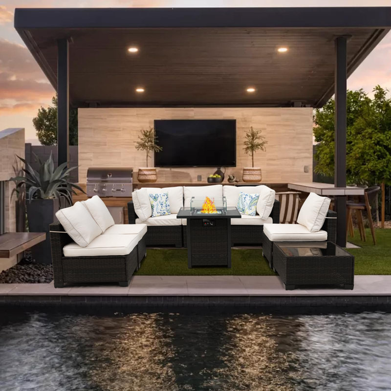 Ensemble modulaire de mobilier d'extérieur 8 pièces 8 pièces, Beige