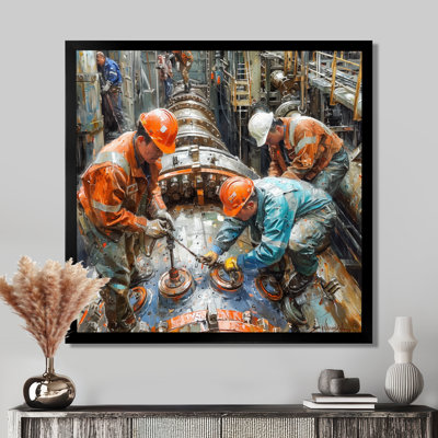 Grey Orange Oil Rigs Rigging Up Workers I - Oil Rigs / Fields Wall Decor