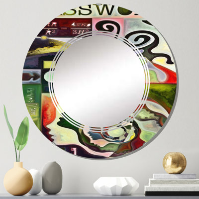 Organic Abstract Forms In Green Red And Black - Transitional Wall Mirror Round -  East Urban Home, 07849CA686C34392BC3792F5FDEA613E