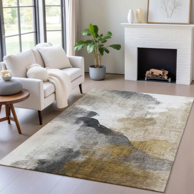 Tapis intérieur / extérieur brun lavable à la machine Xhevrie, Rectangle 10 pi x 14 pi