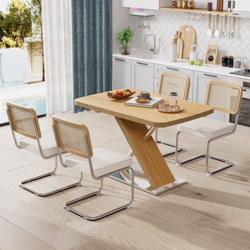 Ensemble de table de salle à manger extensible Modern Farmhouse pour 4 à 6 personnes, 5, Naturel, Beige