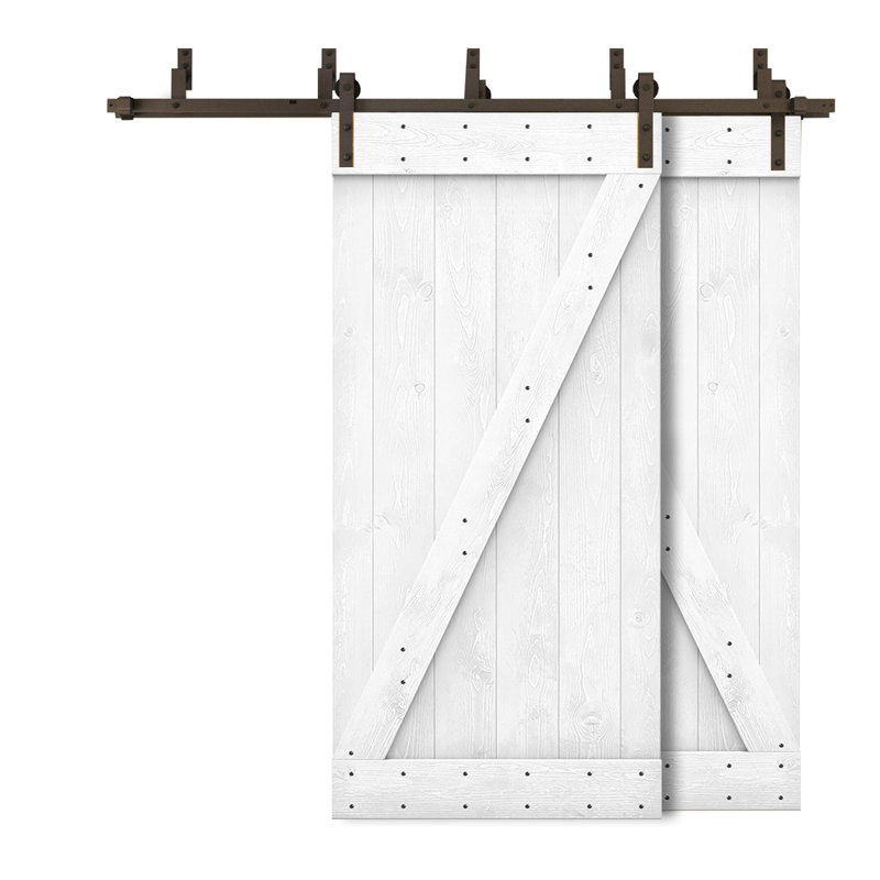 Porte de grange à panneaux et en bois avec quincaillerie d'installation, 40 po x 84 po, Blanc
