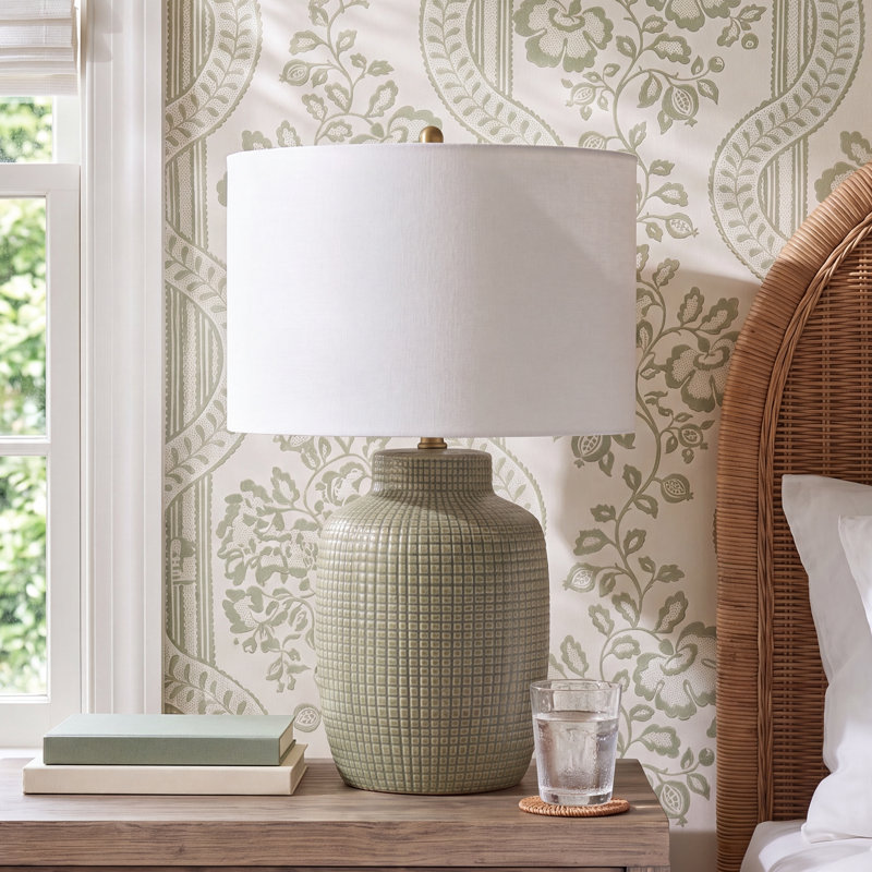 Kael Ceramic Table Lamp, Green, White
