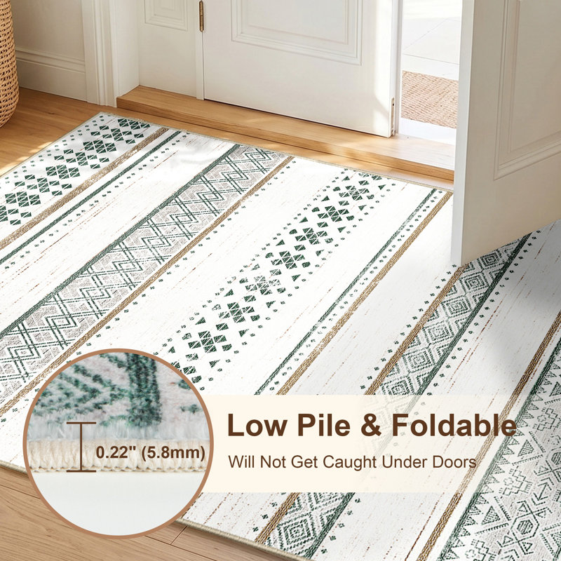 Geometric Pattern Non-Slip Area Rug, Machine Washable Soft Polyester Floor Mat for Home Decor, Rectangle 8'x10', Green