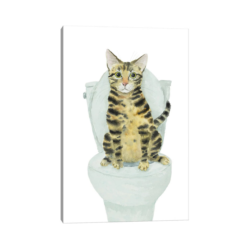 «Tabby Cat Toilette Time» par Alexey Dmitetchich Shmyrov - peinture sur toile tendue, H 12 po x l 8 po x P 0,75 po