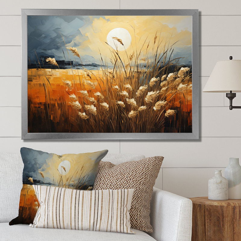 Beige des Prairies Bliss entrelacé sur toile, H 16 po x l 32 po x P 1 po, Cadre photo argenté