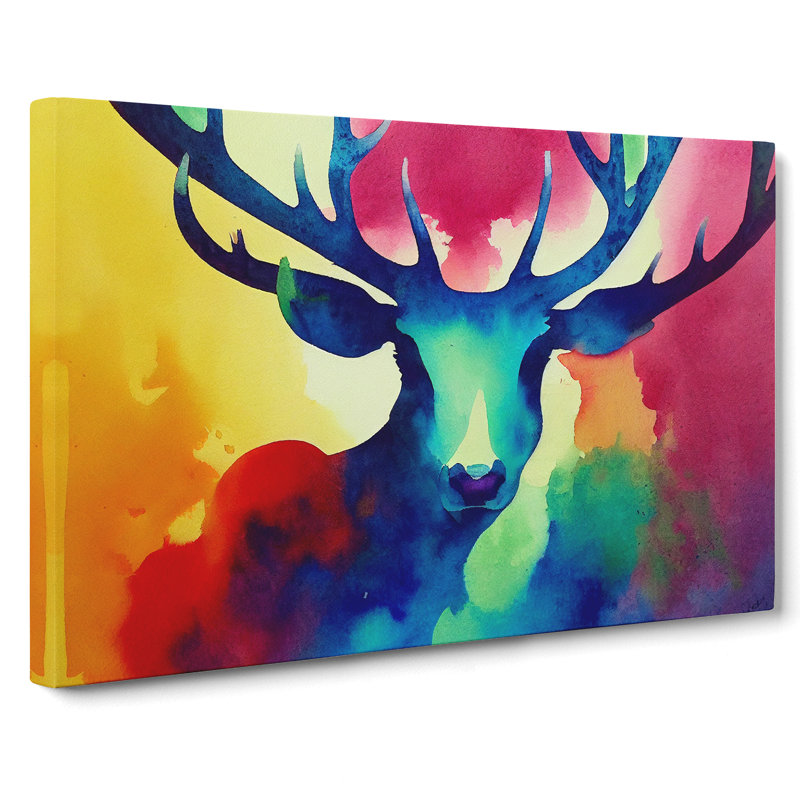 XXX-H1022-WF-10036X Watercolour Stag Deer Vol.3 Abstract - Wrapped Canvas Painting, 35cm H x 50cm W x 3cm D