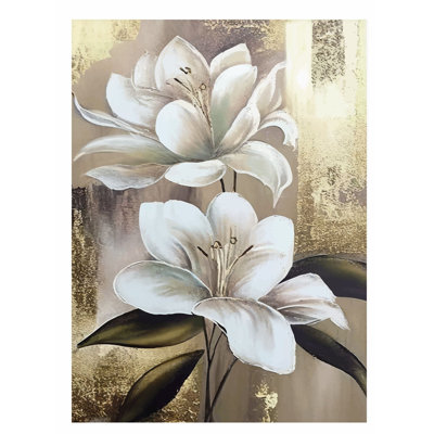 Impression florale blanche de magnolias blancs sur fond doré