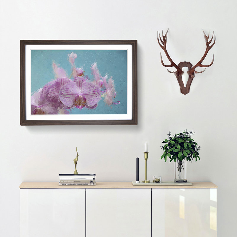 Lilac & Pink Orchids in Abstract - Picture Frame Graphic Art Print, 62cm H x 87cm W x 2cm D, Walnut Framed