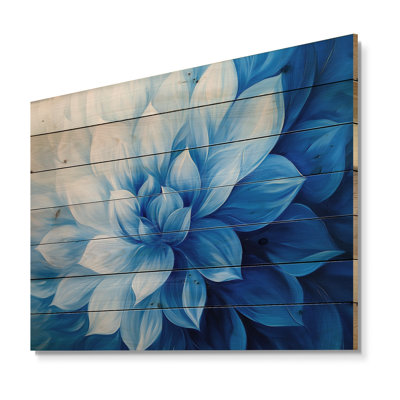 Velours bleu fleurs de cactus IV - Art mural traditionnel en bois sur bois de pin naturel