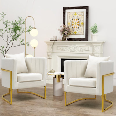Fauteuil d'appoint demi-tonneau en velours avec coussin