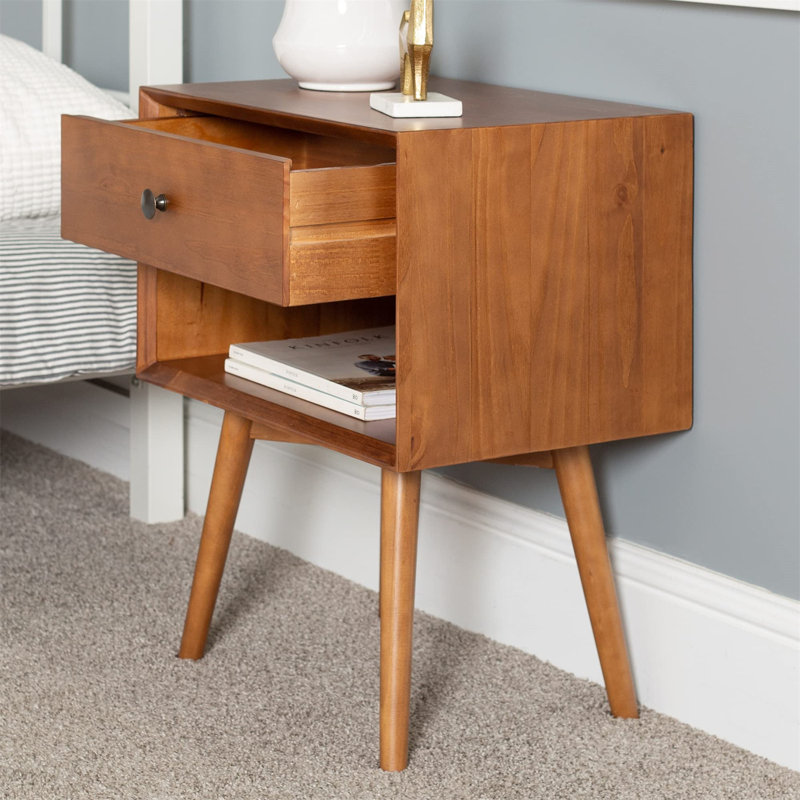 Table de chevet 1 tiroir Mid-Century, Caramel