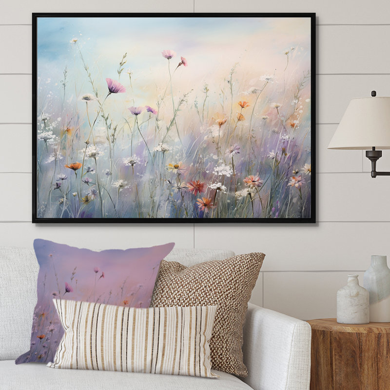 Wildflowers Wander meadows - Art mural de fleurs sauvages pour le salon, H 30 po x l 40 po, Reproduction avec cadre flottant