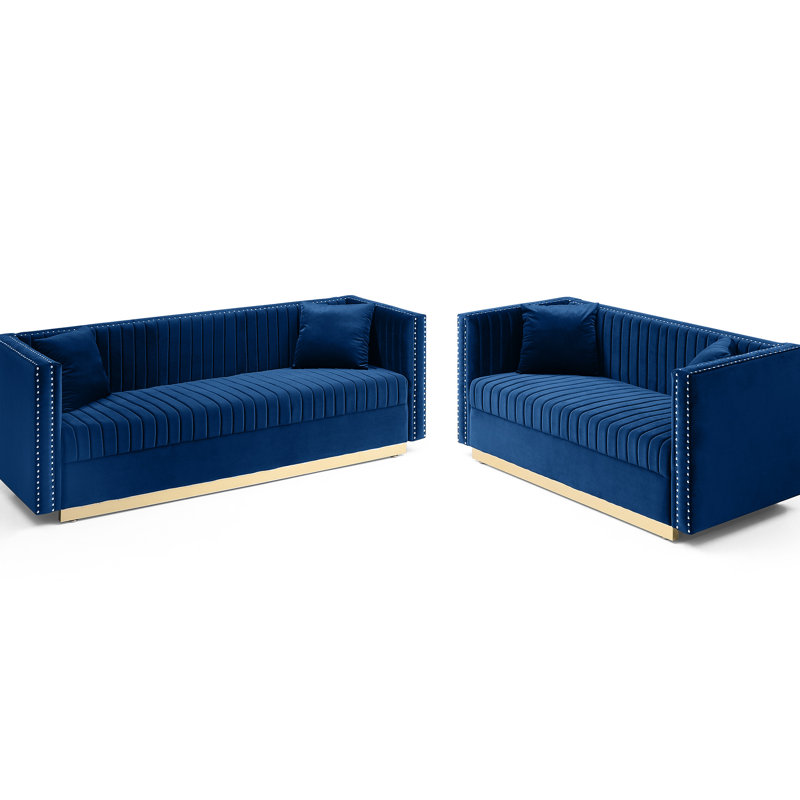 Velours bleu avec une silhouette épurée pour le salon - 2 pièces, canal vertical en velours, maison