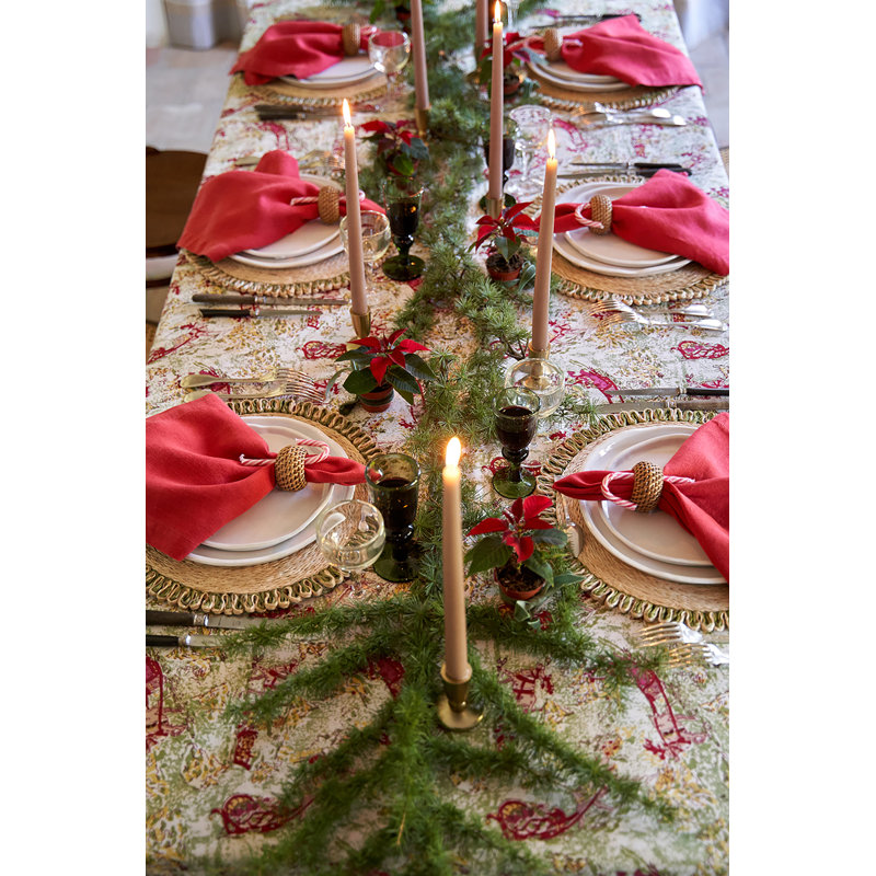 Renne Handmade Floral Tablecloth, 142" x 71", Green/Red