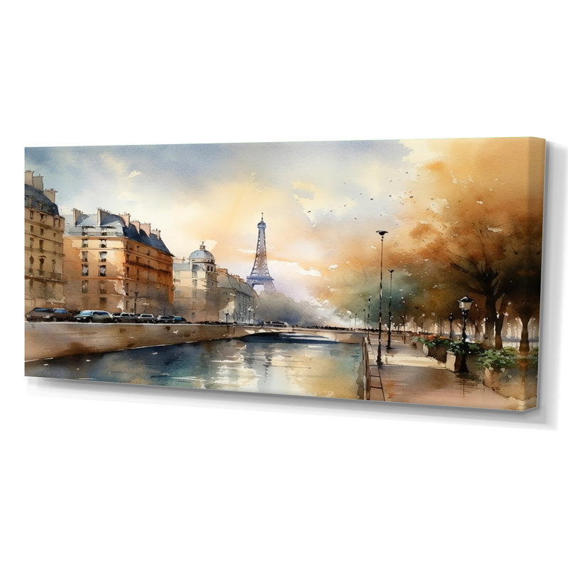 «Beautiful Pastel Paris Scenery», art mural sur toile Paris, Toile tendue, H 28 po x l 60 po x P 1,5 po