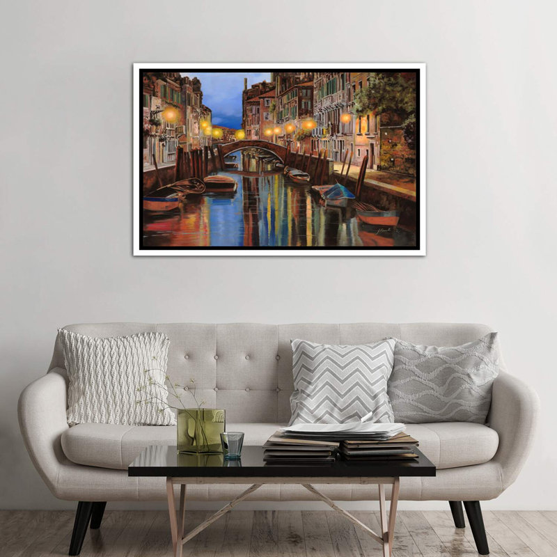 Alba a Venezia par Guido Borelli - reproduction d'art, H 40 po x l 60 po x 1,5 po, Toile blanche encadrée