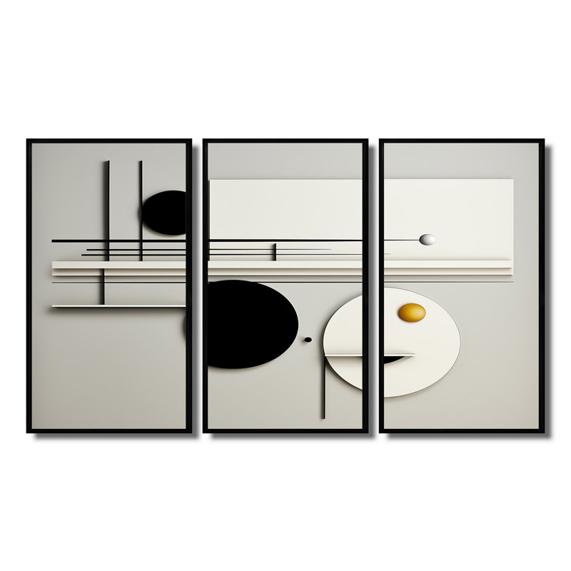 Ensemble de salon géométrique Essence monochrome Balance I - Minimalisme, Cadre flottant noir, H 40 po x l 60 po x P 1 po