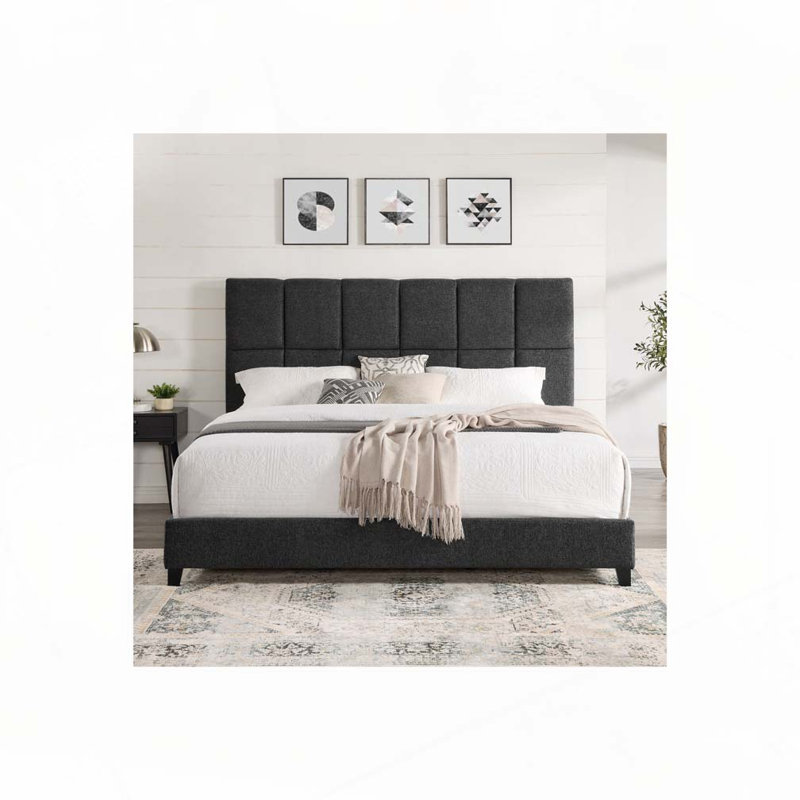 Lit plateforme tapissier Boucle, Très grand lit, Marine