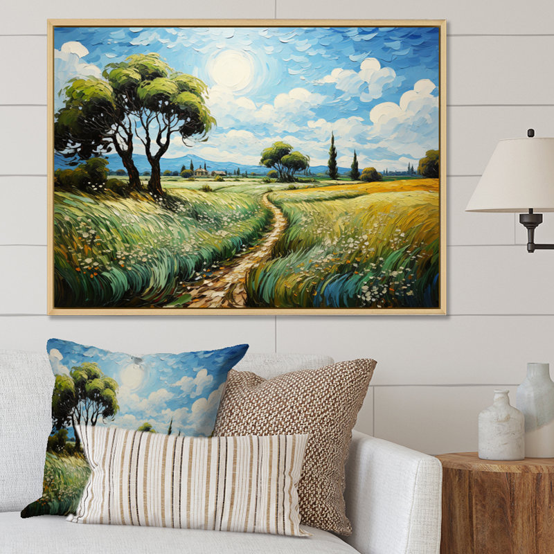 Landscape Vangogh Dandelions, reproduction d'art sur toile, 34" H x 44" W, White Picture Framed