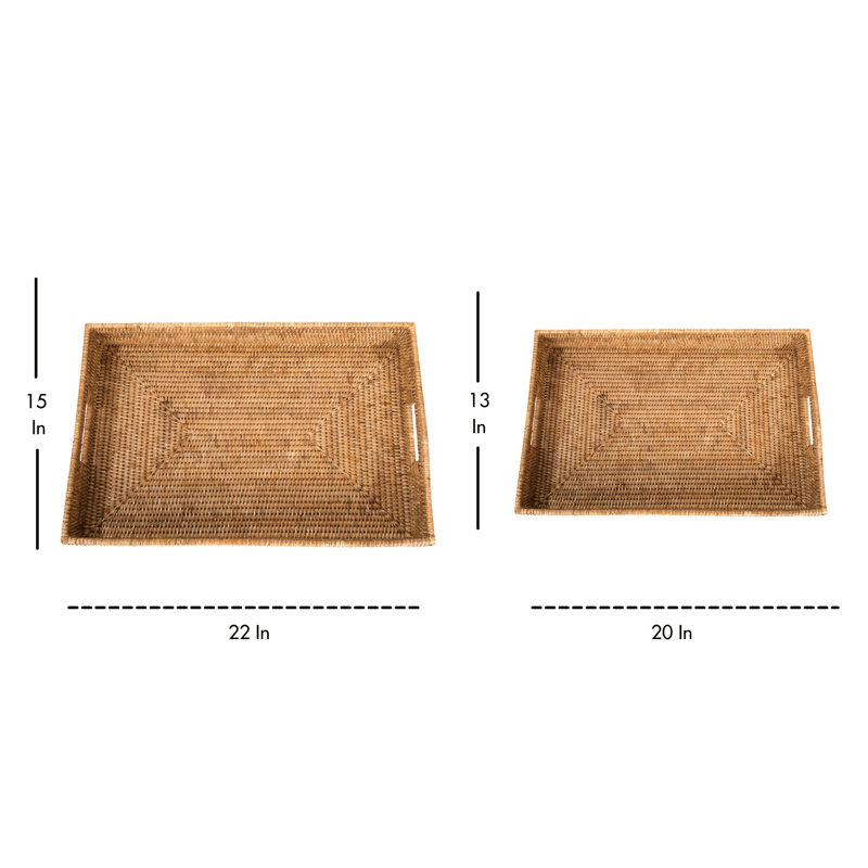 Edmond Rattan Tray, Honey Brown, 3" H x 22" L x 15" W