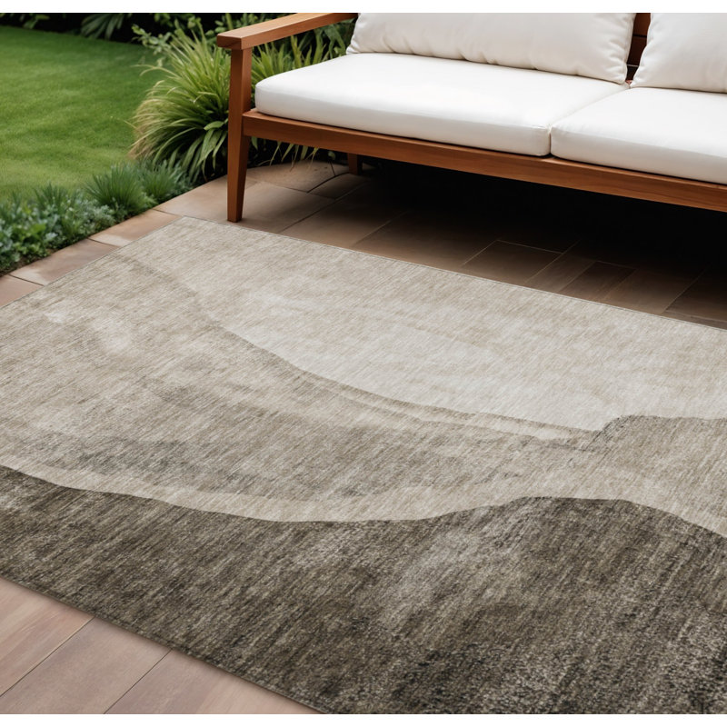 Tapis extérieur lavable abstrait taupe et brun 10 pi x 14 pi