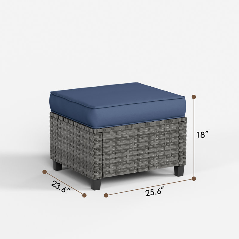 3-Person Patio Sofa With 2 Ottomans, Gray, Navy