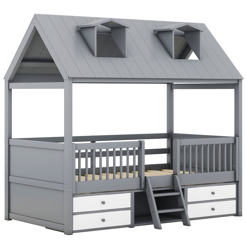 Structure de lit en bois, Gris