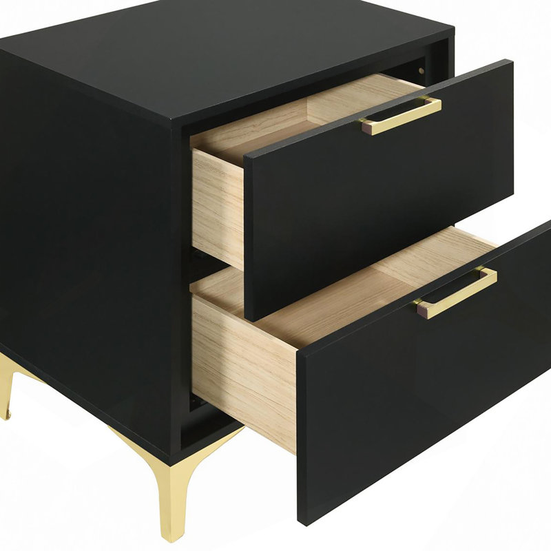 2-Drawer Rectangular Nightstand, Black